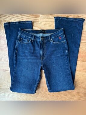 Desigual Dark Wash Flare Jeans Embroidered Heart Detail Size 38 US 6 Cotton